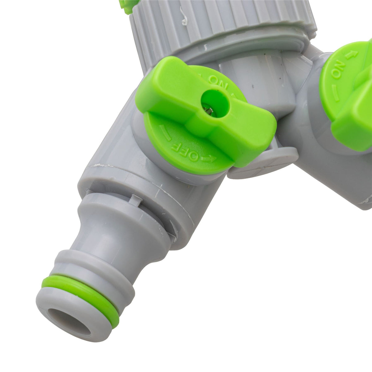 2-Way Tap Splitter Connector with 3 x Quick Connect Outlets (Grey/Lime)