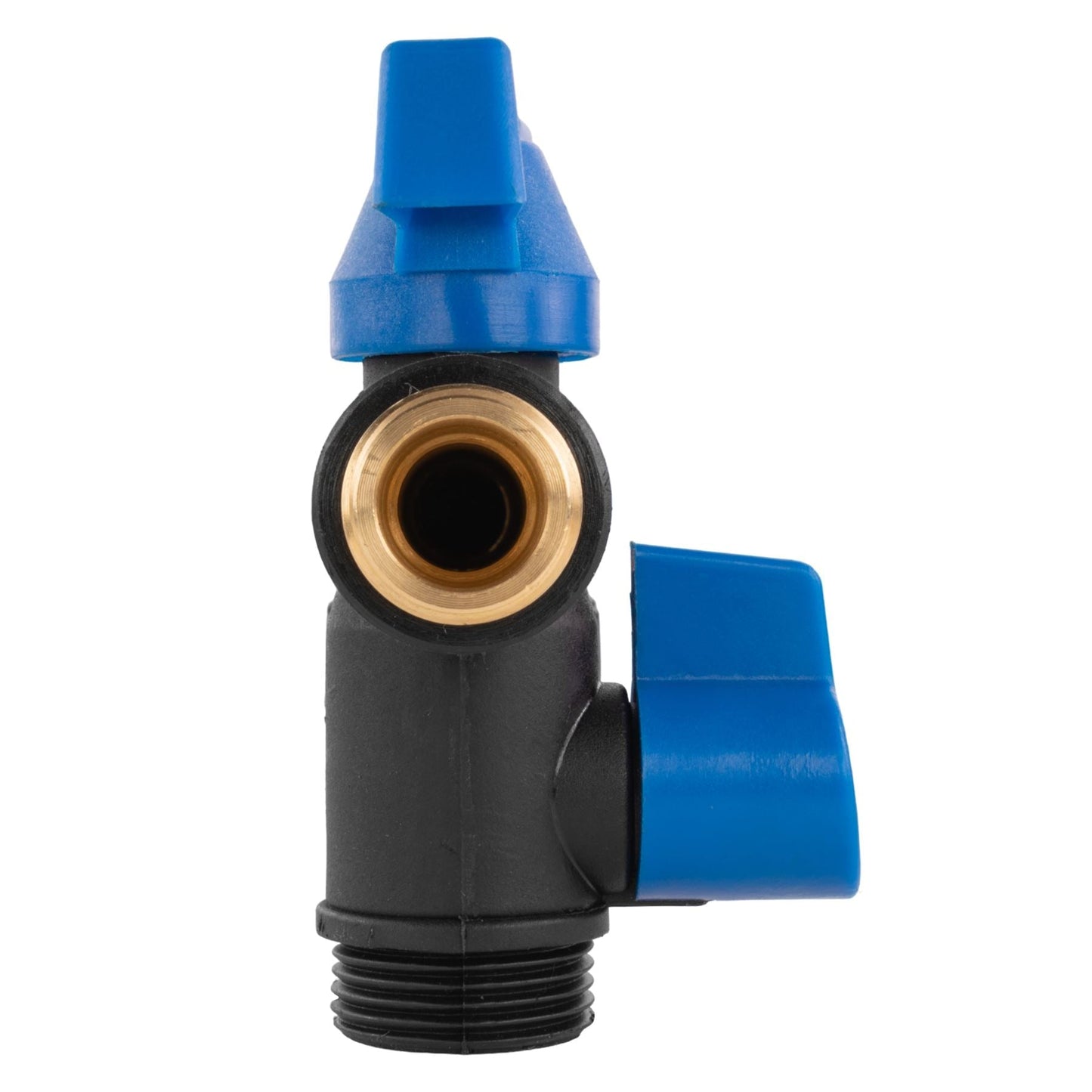 15mm Brass Wall Flange Kit with Garden Bib Double Tap Black/Blue and PTFE Tape Kit