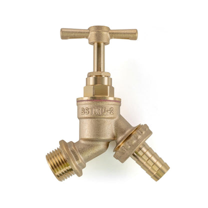 Brass Bib Tap 3/4" Barb with MDPE Tee 25mm - 3/4" BSPF