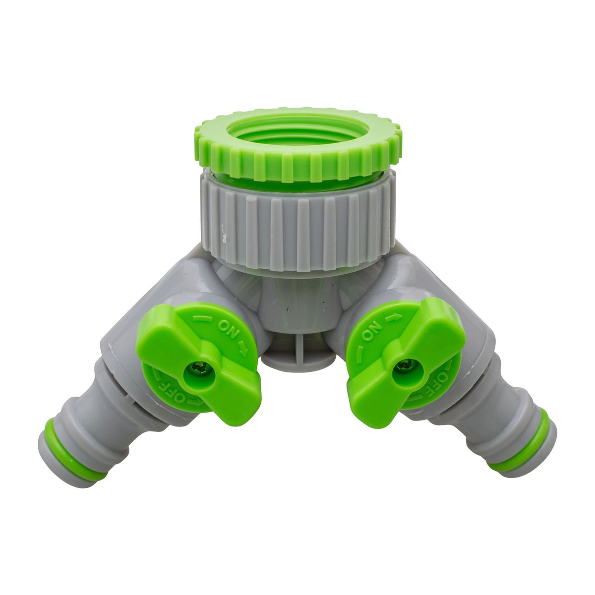 2-Way Tap Splitter Connector with 3 x Quick Connect Outlets (Grey/Lime)
