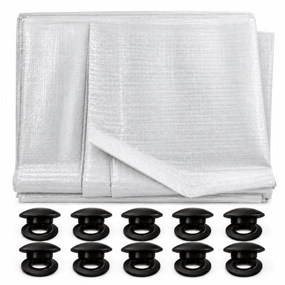 Tarpaulin 90GSM White with 10 x Clip-On Eyelets Black