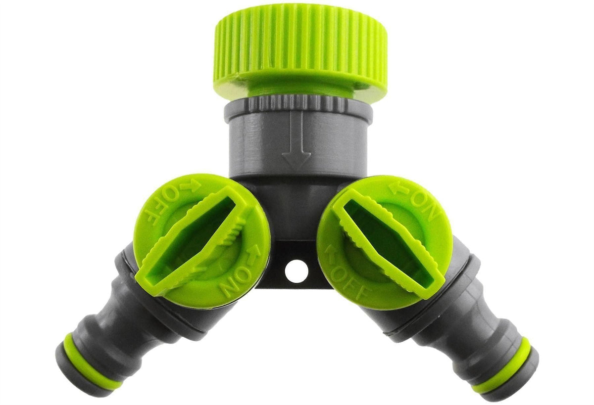 2-Way Tap Connector with 2 x Hose Connectors and 1 x Click-Lock Quick Connection (Lime)