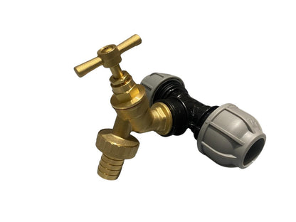 Brass Bib Tap 3/4" Barb with MDPE Tee 32mm - 3/4" BSPF