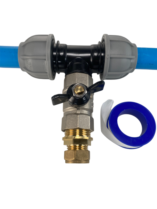 MDPE Tee 25mm - Valve - 15mm Copper Fitting Kit