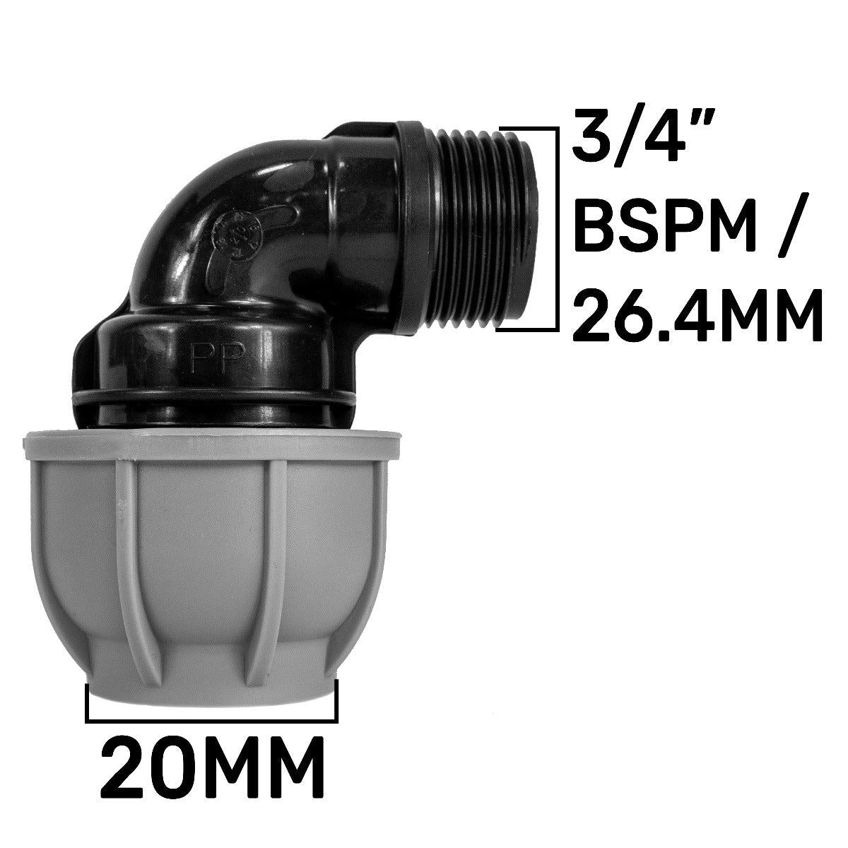 Swivel IBC Extender + Valve + MDPE Elbow 20mm