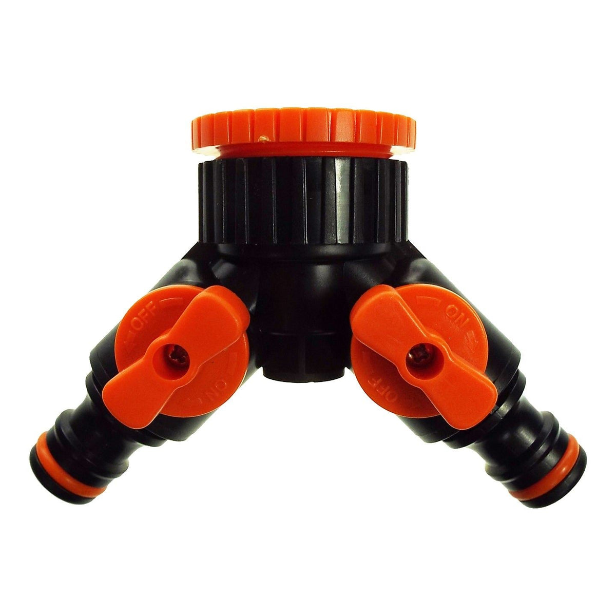 2-Way Tap Splitter Connector with 3 x Quick Connect Outlets (Black/Orange)