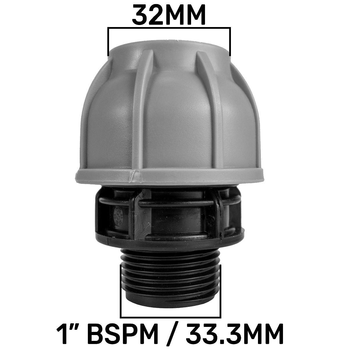 Swivel IBC Extender + Valve + MDPE 32mm Straight