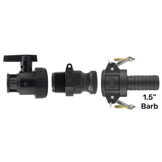 Full Flow Ball Valve 2" BSPF with Camlock 2" Type F and Type C 2" - 1.5" Barb