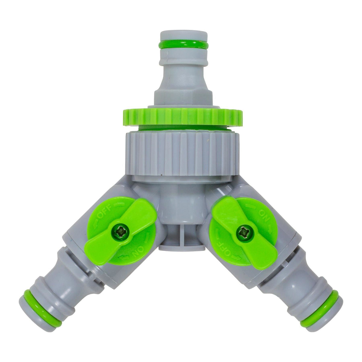 2-Way Tap Splitter Connector with 3 x Quick Connect Outlets (Grey/Lime)