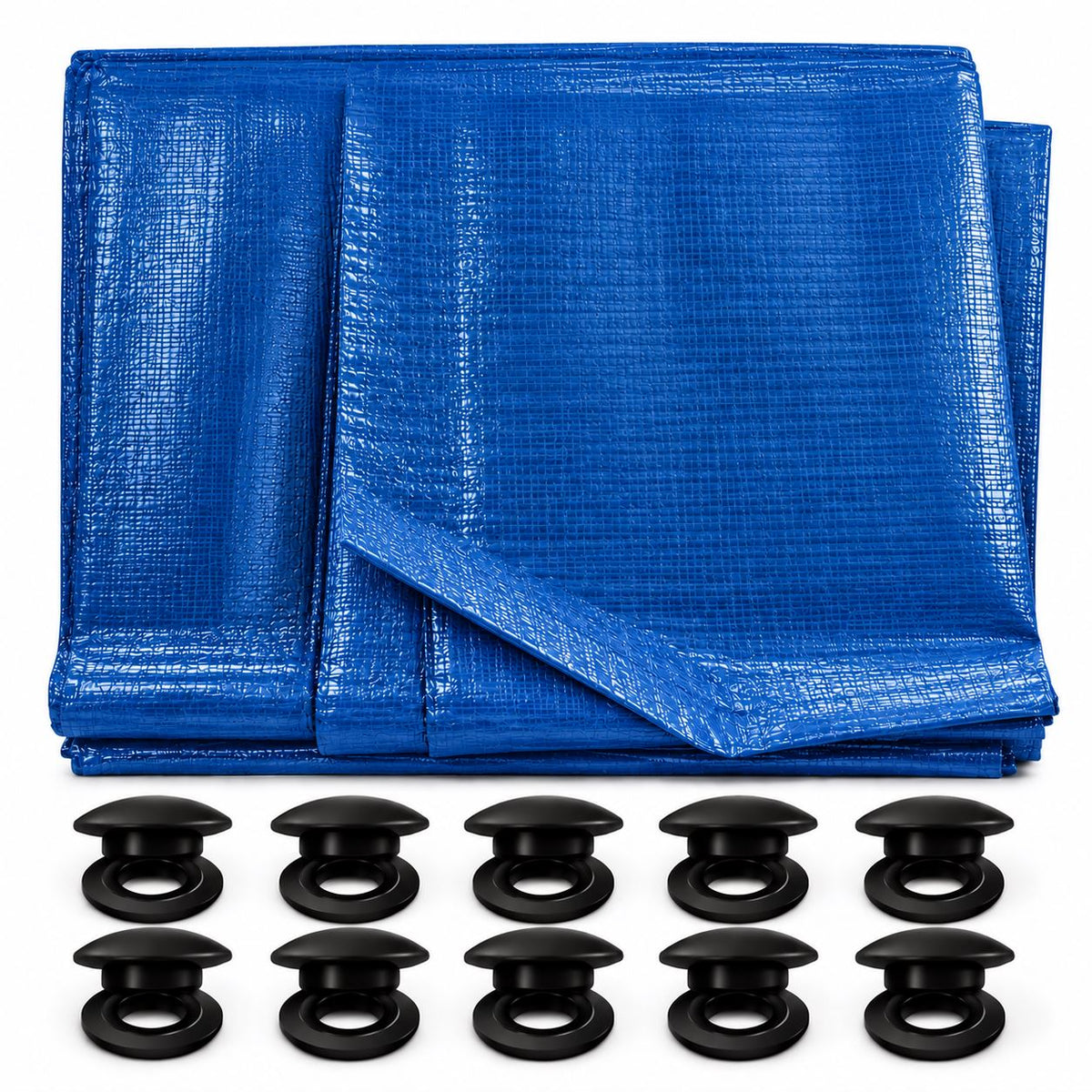Tarpaulin LLDPE 100GSM Blue with 10 x Clip-On Eyelets Black