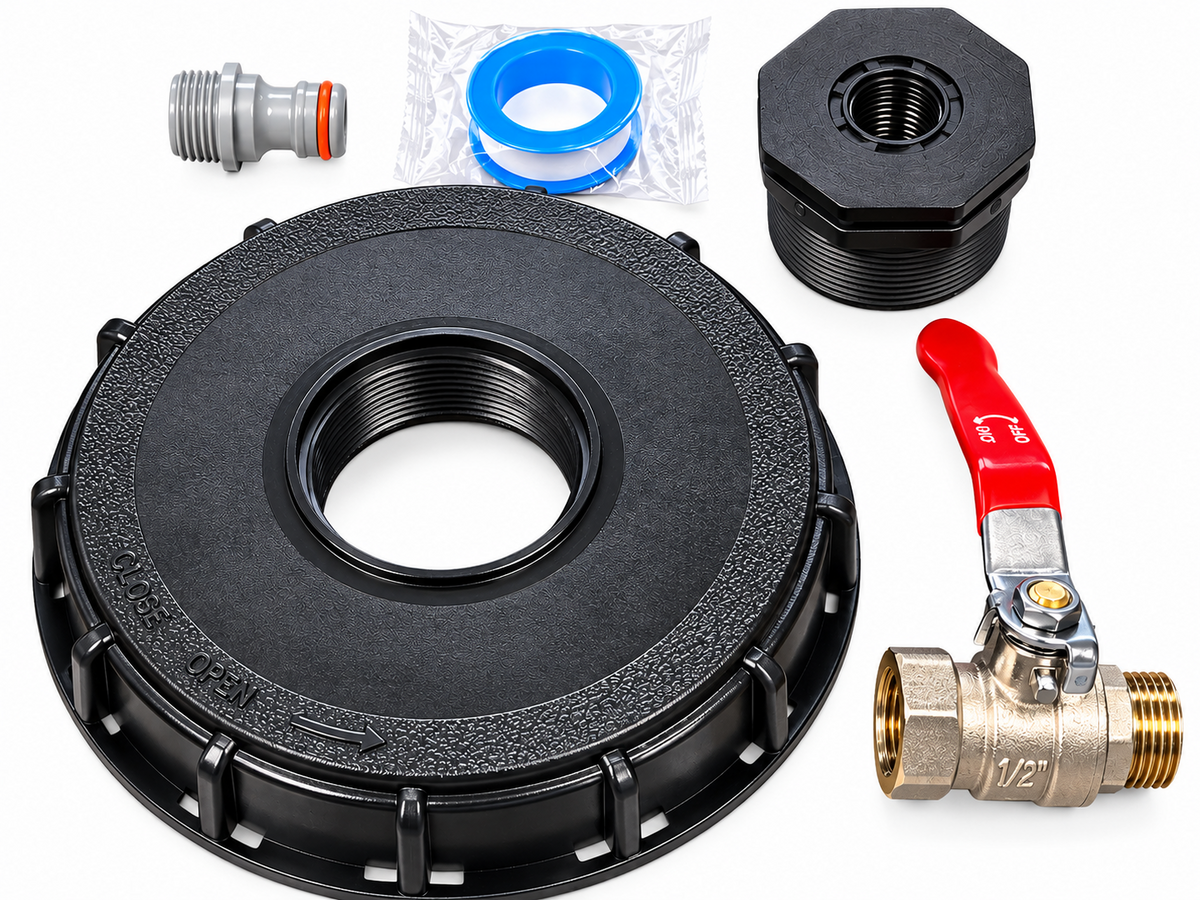 IBC 155mm Top Cap with 1/2" Metal Lever Valve and Quick Connector