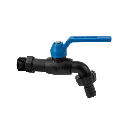 3/4" BSP - 1/2" BSP Water Butt Fitting with Black Lever Barb Tap
