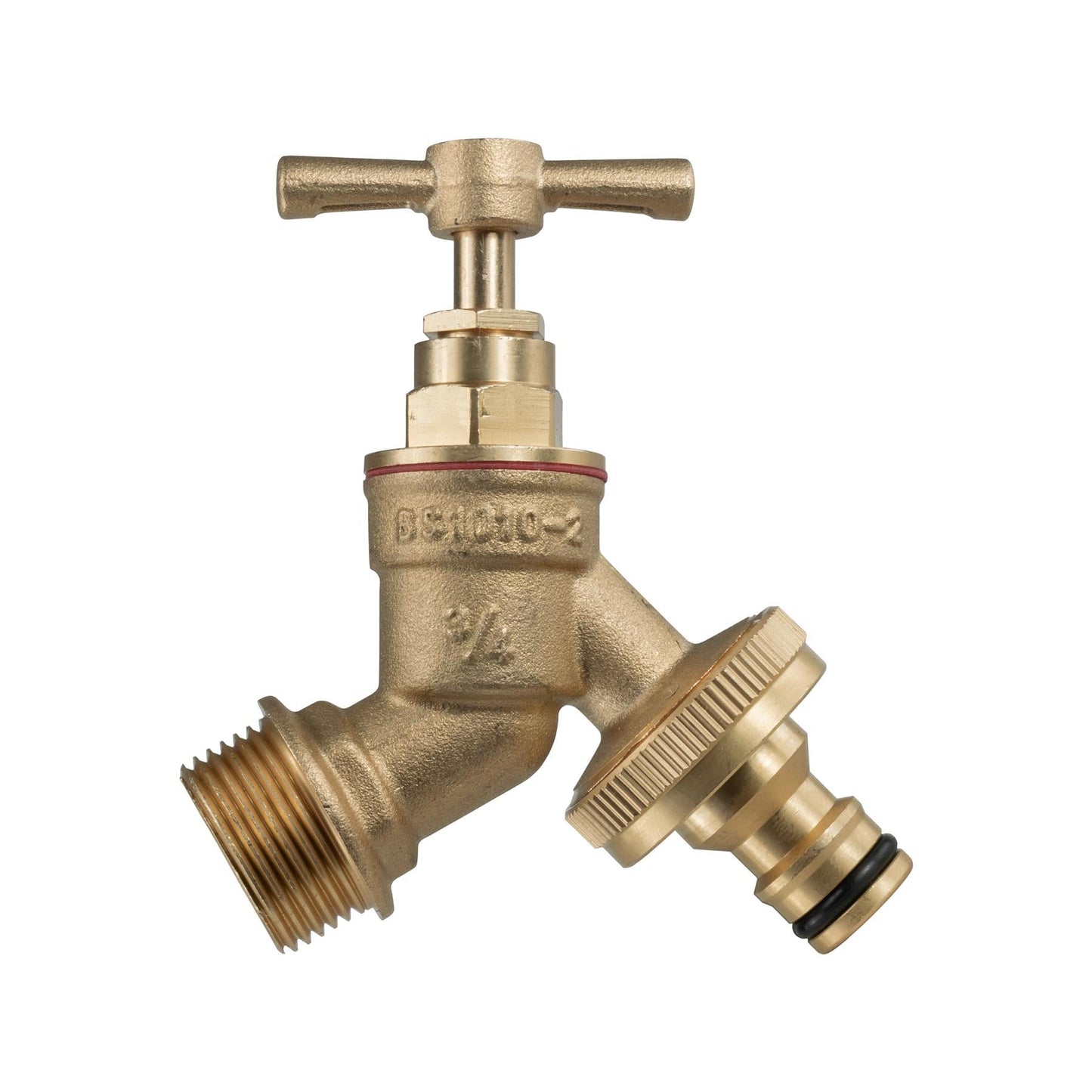 Brass Bib Tap Quick Connect with MDPE Tee 32mm - 3/4" BSPF