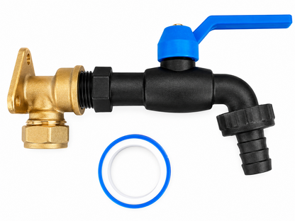 15mm Brass Wall Flange Kit with Nylon 1/2" Barb Garden Tap and PTFE Tape Kit
