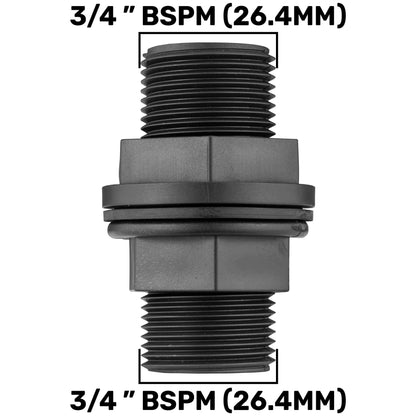 Water Butt Connector with Nut & Washer 3/4" BSPM + MDPE Elbow 25mm