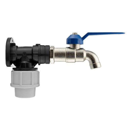 MDPE Wall Flange 25mm + 3/4" Blue Standard Lever Tap