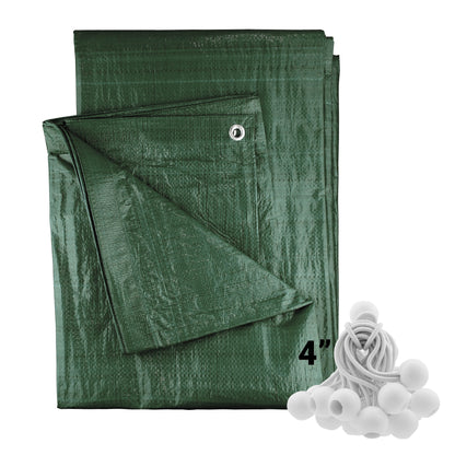 Green M-Grade Tarpaulin with 20 x 4" Bungee Balls (White)