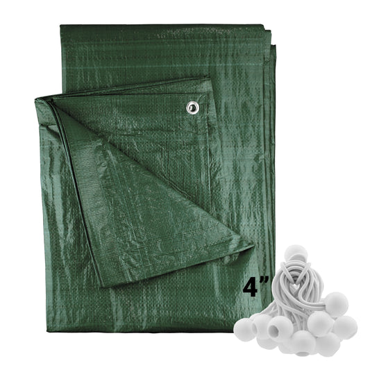 Green M-Grade Tarpaulin with 20 x 4" Bungee Balls (White)
