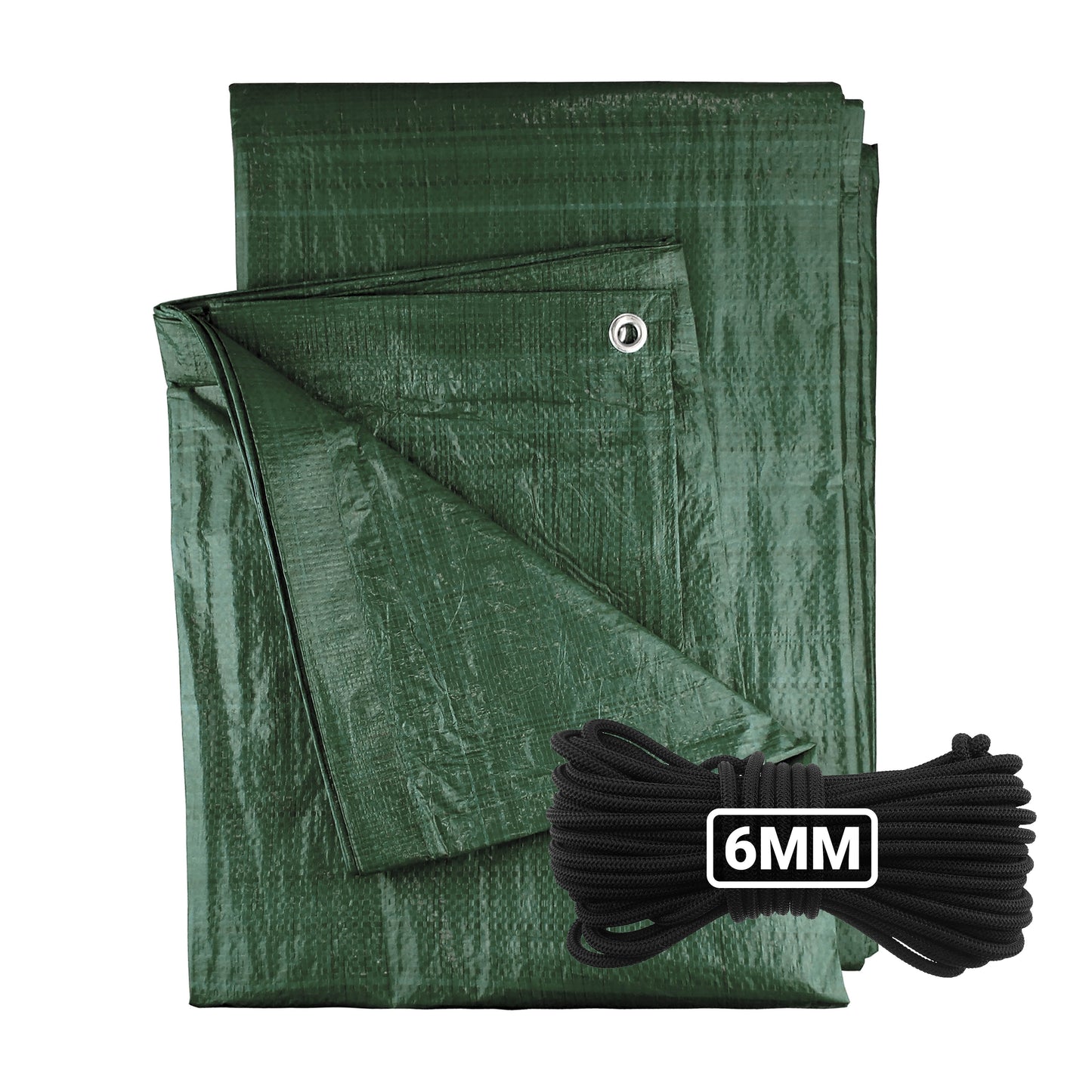 Green M-Grade Tarpaulin with 10 Metres of 6mm Bungee Rope