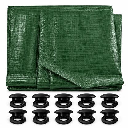 Tarpaulin LLDPE 100GSM Green with 10 x Clip-On Eyelets Black