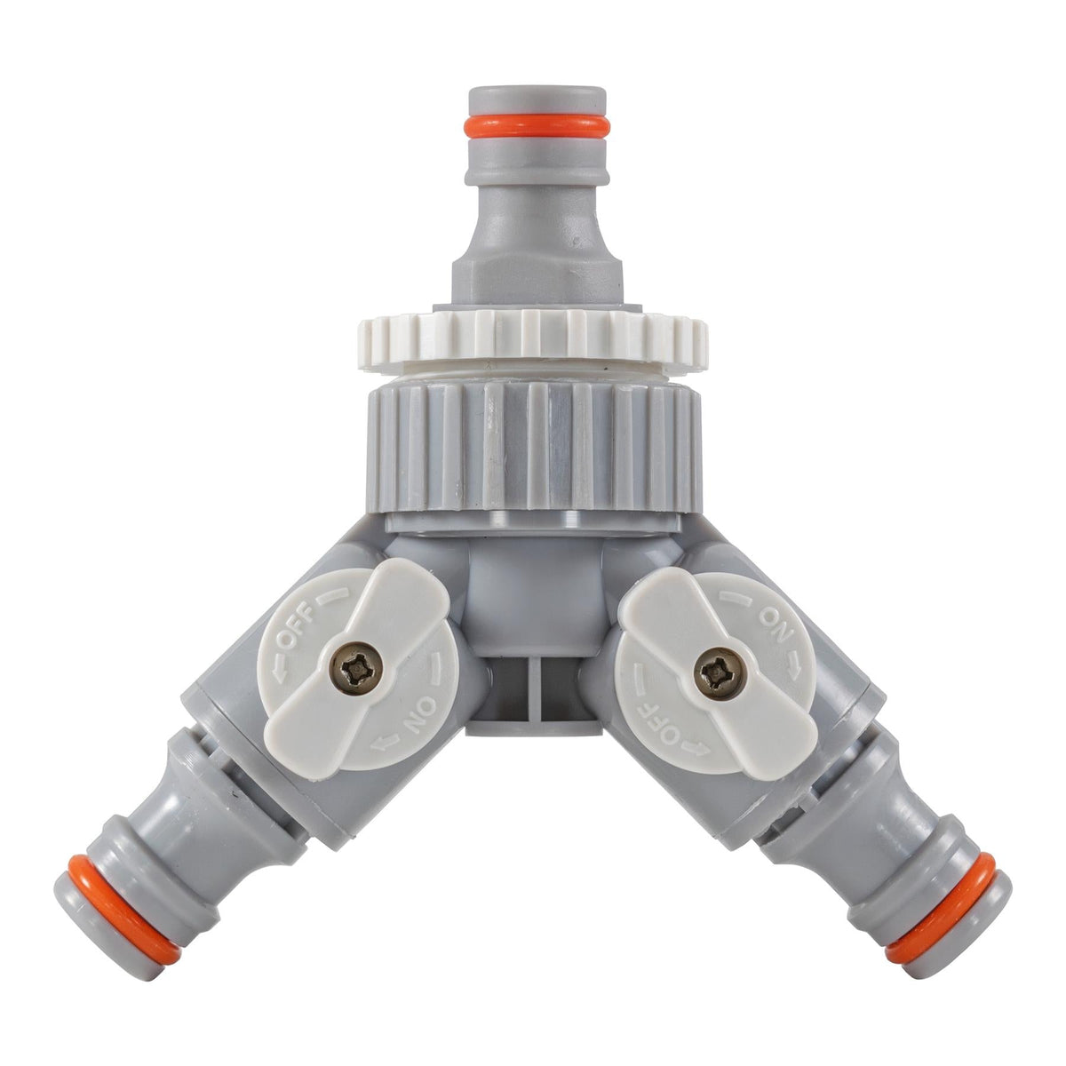 2-Way Tap Splitter Connector with 3 x Quick Connect Outlets (Grey/White)