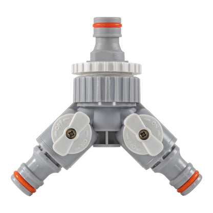 2-Way Tap Splitter Connector with 3 x Quick Connect Outlets (Grey/White)
