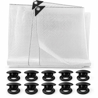 Tarpaulin 300GSM Clear with 10 x Clip-On Eyelets Black
