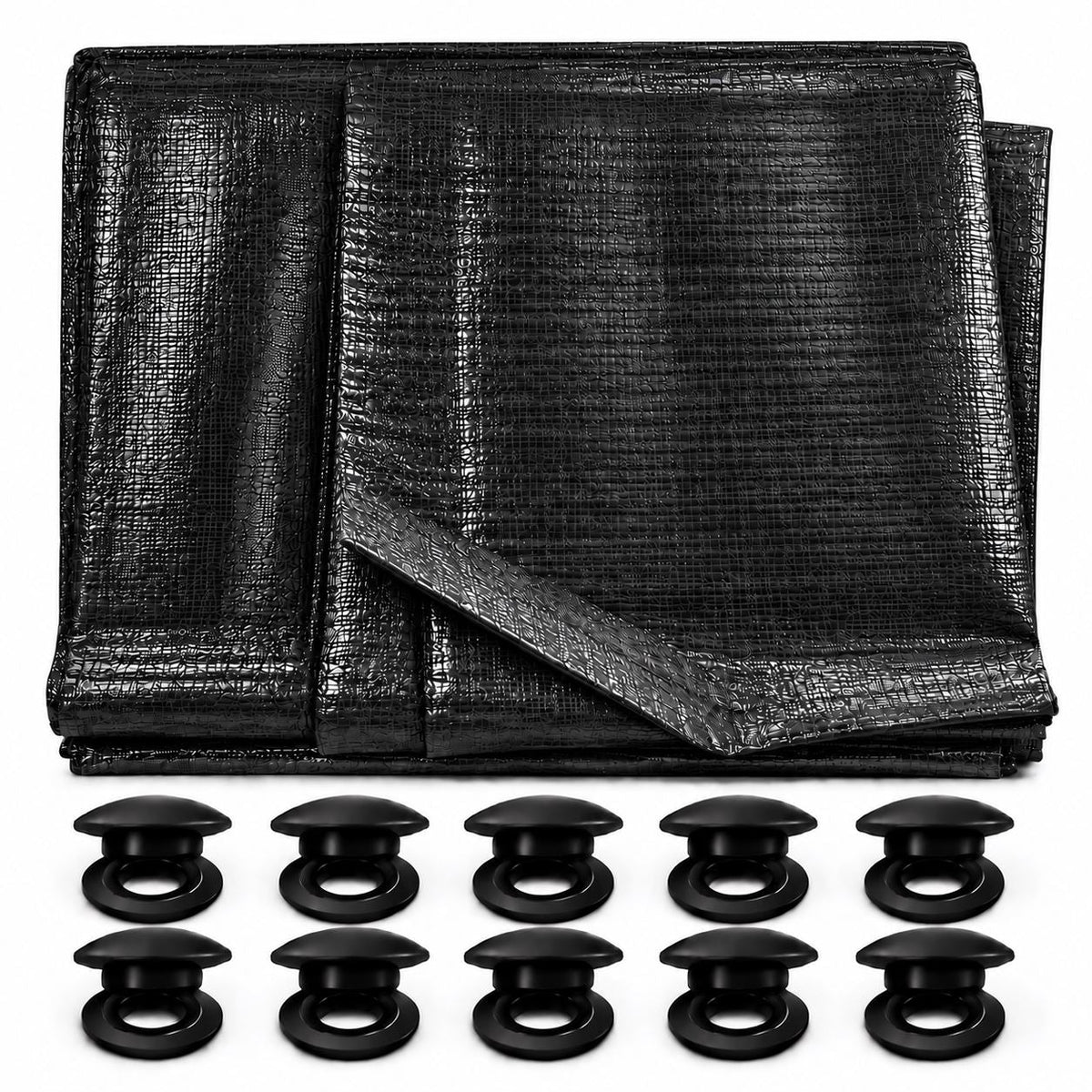 Tarpaulin 220GSM Black/Silver with 10 x Clip-On Eyelets Black