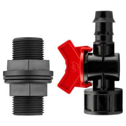 ¾” BSP Water Butt Fitting with 16mm Barb Irrigation Valve