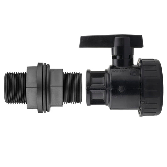 ¾” BSP Water Butt Fitting with ¾” BSPF Full Flow PP Valve