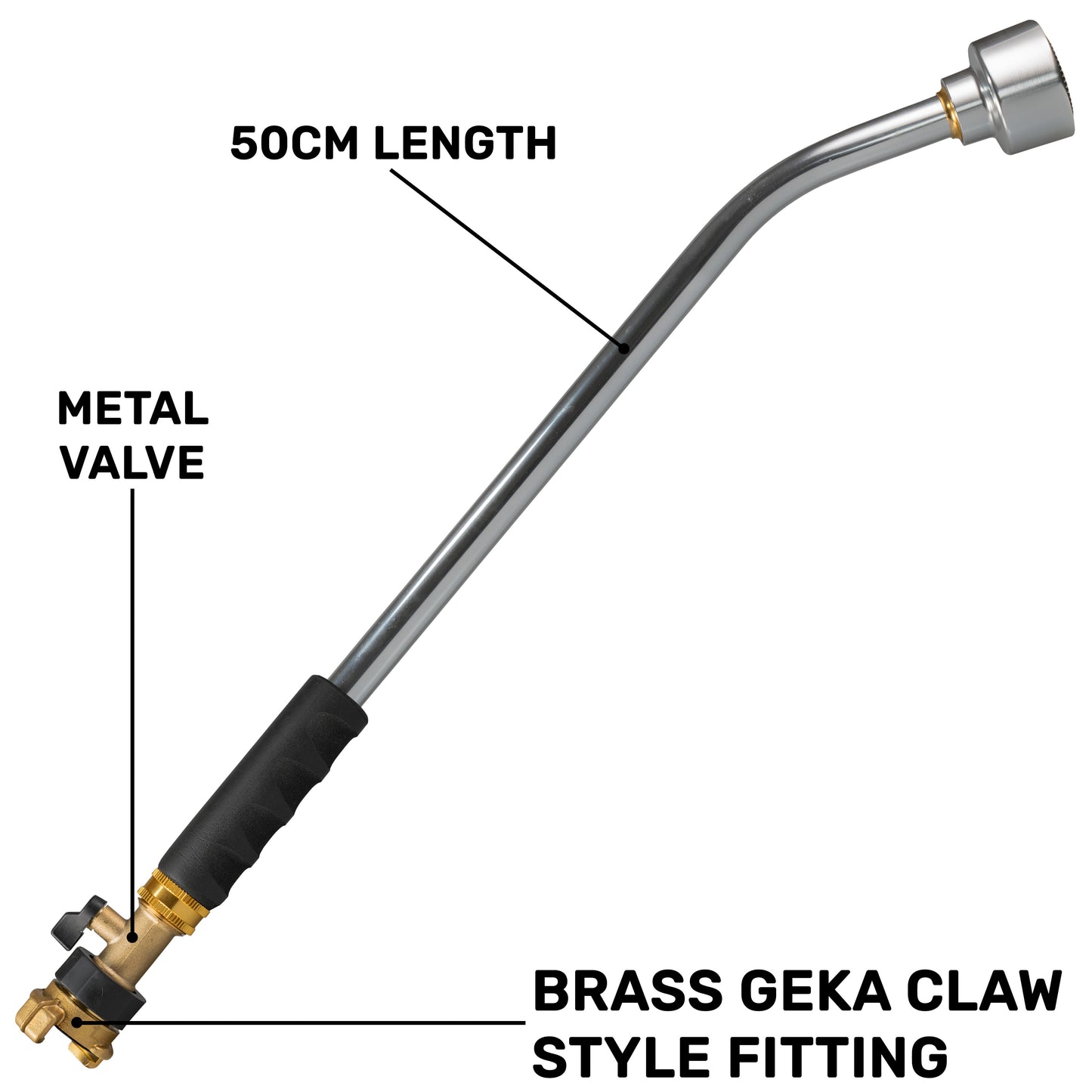 50cm Garden Watering Lance with Brass Valve and Geka Type Fitting