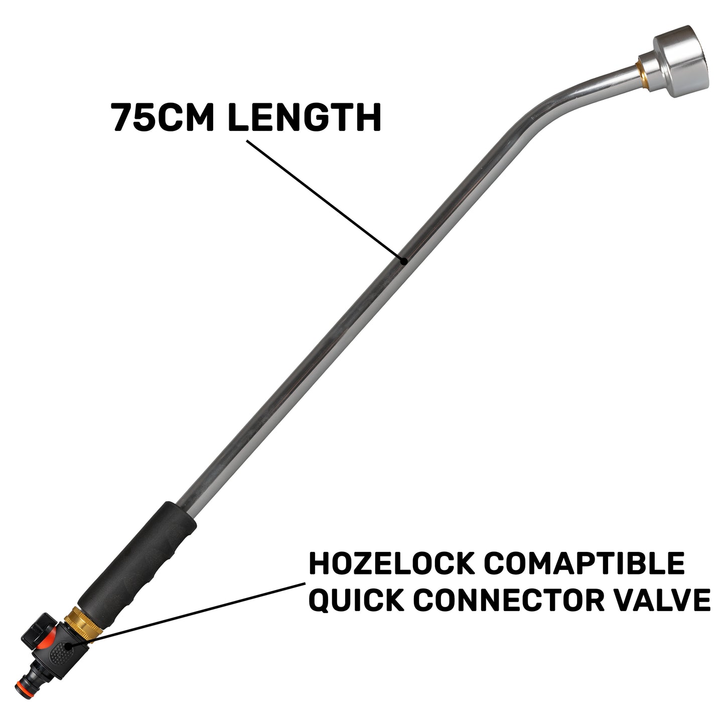 75cm Garden Watering Lance with Quick Connect Valve (Black)