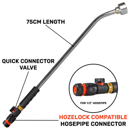 75cm Garden Watering Lance with Quick Connect Valve (Black) and Hose Connector