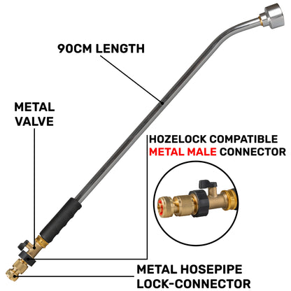 90cm Garden Watering Lance with Brass Valve and Quick Connect Hose Connector
