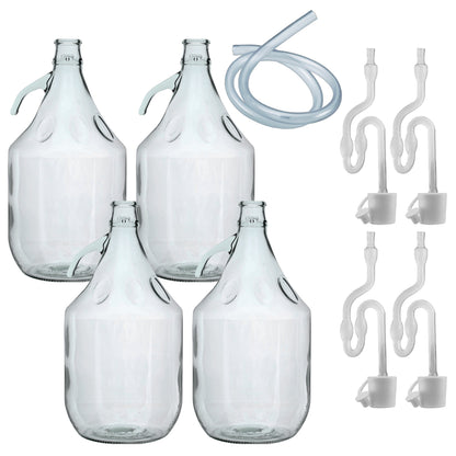 Glass Demijohn 5L 4 Pack Plain With Airlock, Bung & Tube