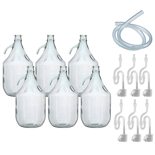 Glass Demijohn 5L 6 Pack Plain With Airlock, Bung & Tube