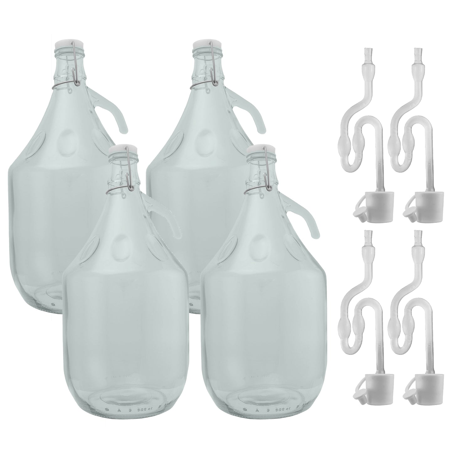 Glass Demijohn 5L 4 Pack Swing Top Cap, Airlock & Bung