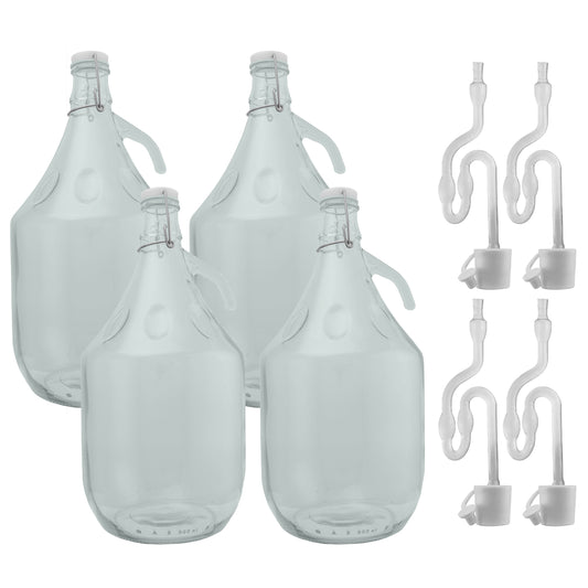 Glass Demijohn 5L 4 Pack Swing Top Cap, Airlock & Bung