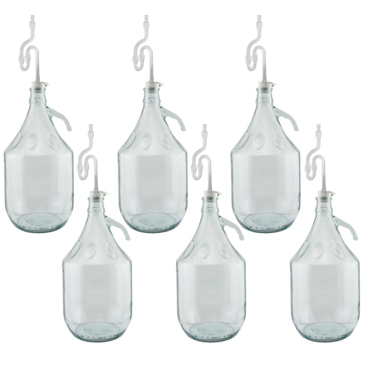 Glass Demijohn 5L 6 Pack Plain With Airlock & Bung
