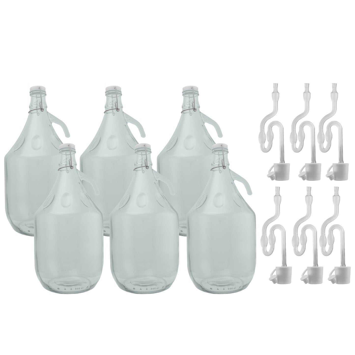 Glass Demijohn 5L 6 Pack Swing Top Cap, Airlock & Bung