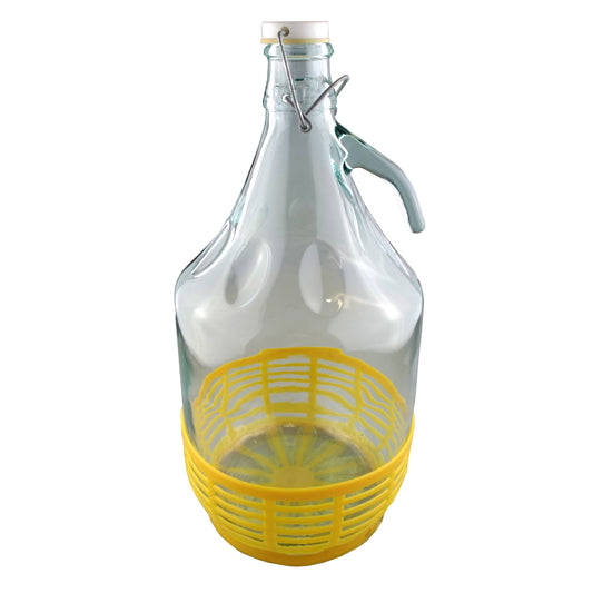 Glass Demijohn 5L With Swing Top Cap & Yellow Protective Basket