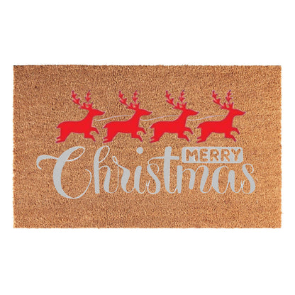 Doormat 60cm x 40cm - 'Merry Christmas' (Red/Silver)
