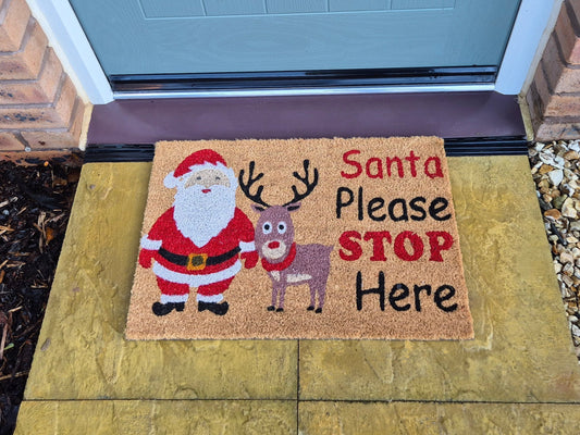 Doormat 60cm x 40cm - 'Santa Please Stop Here'