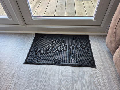 Rubber Doormat 60cm x 40cm - 'Welcome' (Small Flowers)