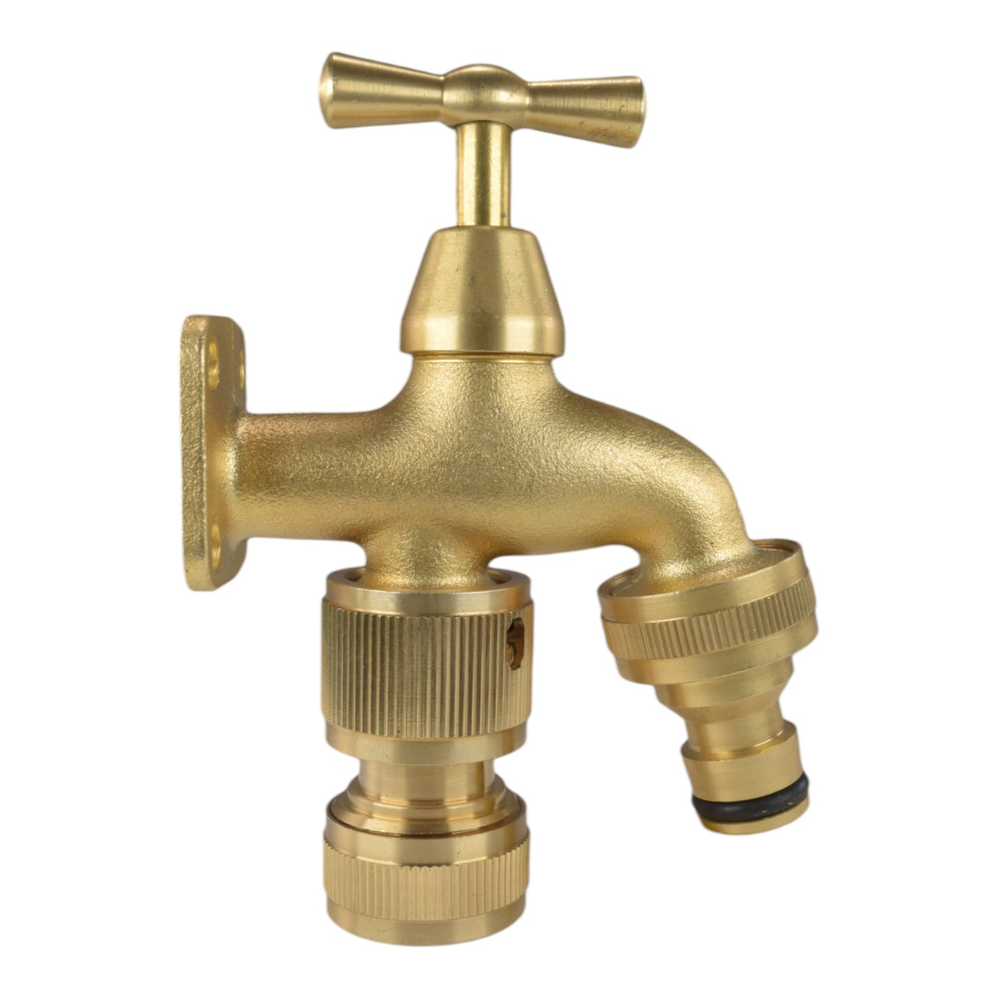 Brass Bib Tap with Quick Connect Inlet and Outlet and Hose Connector