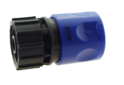 Hose Connector Blue with In-Line BSPM Valve and Geka Type Connector