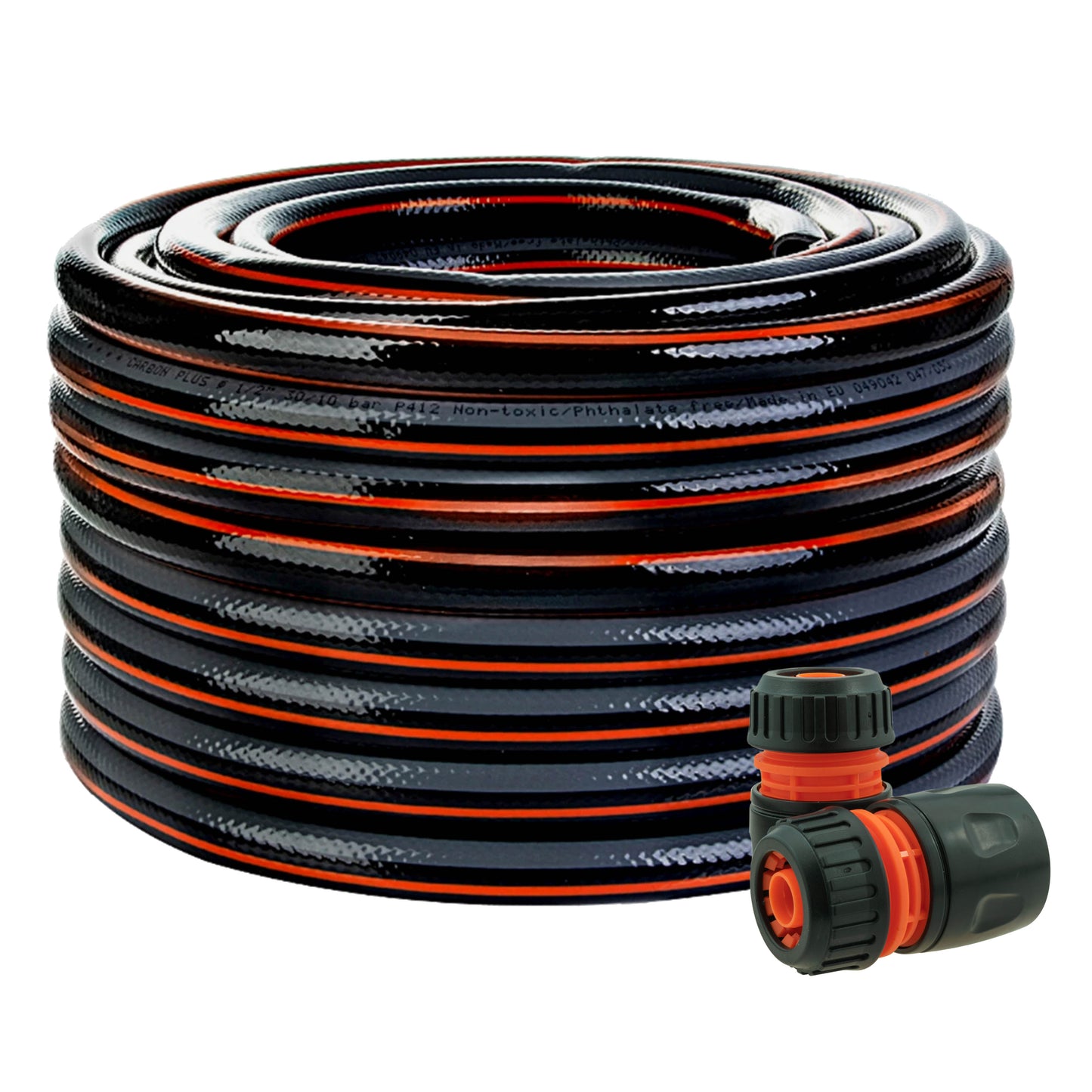 Garden Hose Pipe Black/Orange Carbon Plus with Hose Connectors