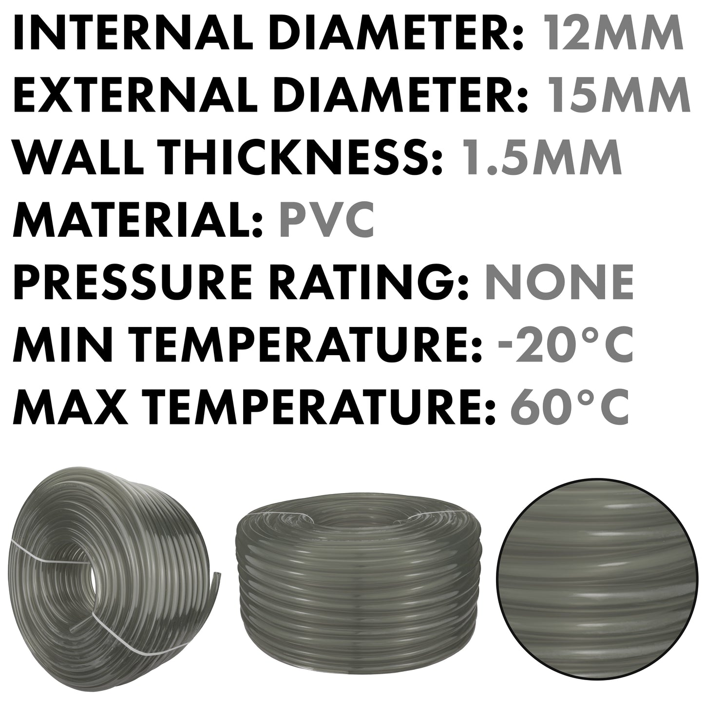 Grey Semi-Transparent PVC Pipe 12mm*15mm
