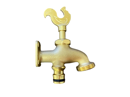 Brass Bib Tap with Quick Connect Inlet, ¾” BSP Thread Outlet, Rooster Design