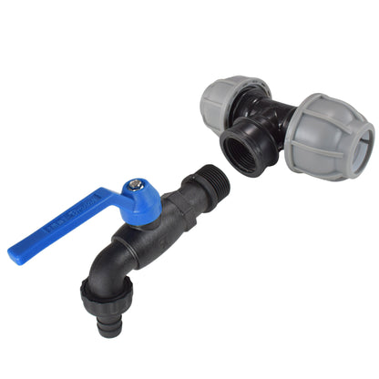 MDPE Tee 25mm and Nylon Garden Tap with Barb Outlet